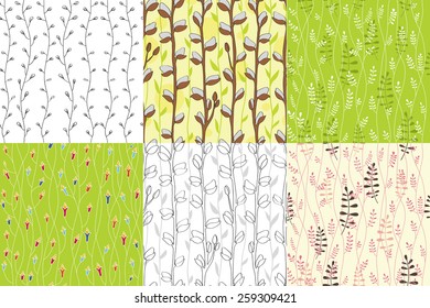 Set of seamless backgrounds. Floral easter pattern. Can be used for wallpaper, fills, web page, surface textures, textile. Willow twigs.