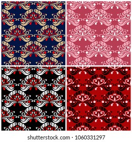 Set of seamless backgrounds with floral patterns for wallpapers, textile and fabrics