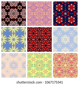 Set of seamless backgrounds with floral patterns for wallpapers, textile and fabrics