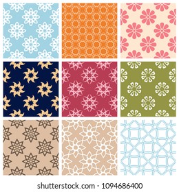 Set of seamless backgrounds with floral patterns for wallpapers, textile and fabrics