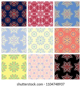 Set of seamless backgrounds with floral patterns for wallpapers, textile and fabrics