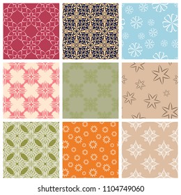 Set of seamless backgrounds with floral patterns for wallpapers, textile and fabrics