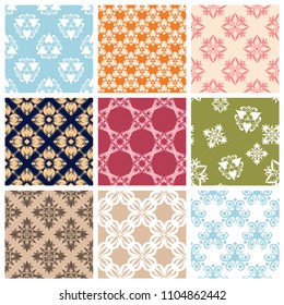 Set of seamless backgrounds with floral patterns for wallpapers, textile and fabrics