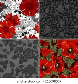 Set of seamless backgrounds with flowers