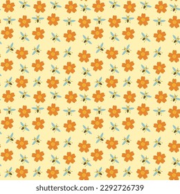 A set of seamless backgrounds with flowers and bees, spring. 1000x1000, vector graphics. EPS10