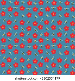 A set of seamless backgrounds with flowers and bees, spring. 1000x1000, vector graphics. EPS10
