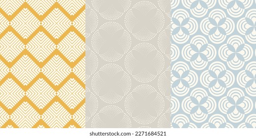 Set von nahtlosen Hintergründen. Hintergründe mit geometrischen Formen. Geometrische Zahlen. Kreis, Kreis, Dreieck, Quadrat, Rhombus
