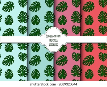 A set of seamless backgrounds with monstera leaves, vector grafic.