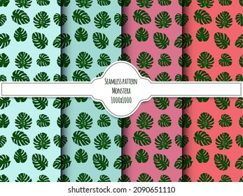 A set of seamless backgrounds with monstera leaves, vector grafic.