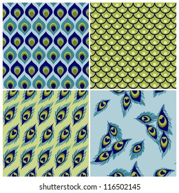 Set of Seamless Backgrounds - Peacock Collection - for wedding, scrapbook - in vector
