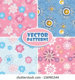 Set of seamless backgrounds pink and blue.