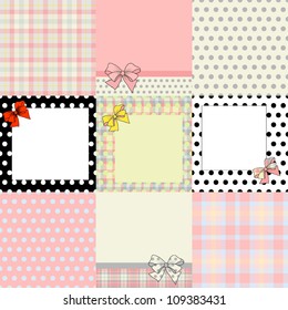 Set of seamless backgrounds with the Scottish square and dots and backgrounds with bows and space for the text (eps10)