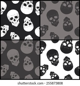 Set of seamless backgrounds with skulls. Vector illustration. 