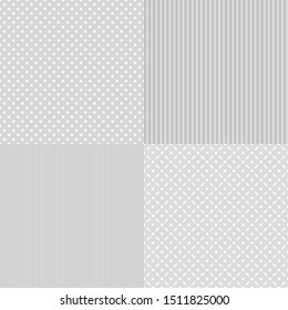 Set of seamless backgrounds. Stripe pattern. Abstract geometric wallpaper of the surface. Dotted texture. Prints for your design. Black and white illustration