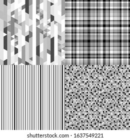 Set of seamless backgrounds. Seamless stripe pattern. Abstract geometric wallpaper. Tiled multicolored background. Print for banner, flyer or poster. Black and white illustration