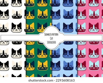 A set of seamless backgrounds, stylized cat heads in two colors, inversion. EPS10 Vector Graphics