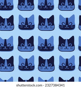 A set seamless backgrounds  stylized cat heads in two colors  inversion  Vector Graphics