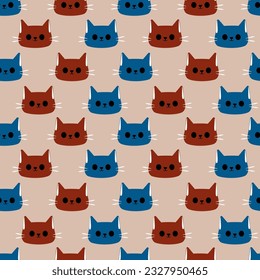 A set seamless backgrounds  stylized cat heads in two colors  inversion  Vector Graphics