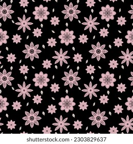 A set of seamless backgrounds with stylized flowers, doodle, vector graphics 1000x1000 pixels. EPS10