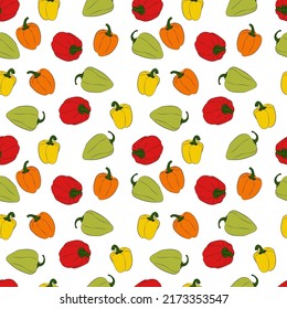 A set of seamless backgrounds with sweet peppers, leaves and flowers. Vector graphics