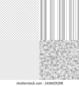 Set of seamless backgrounds. Triangle pattern. Abstract geometric wallpaper of the surface. Dotted texture. Print for polygraphy, posters, t-shirts and textiles. Doodle for design