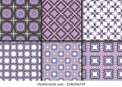 Set of Seamless backgrounds. Vector illustration. Hand drawn wrap wallpaper, cover fabric, cloth textile design.