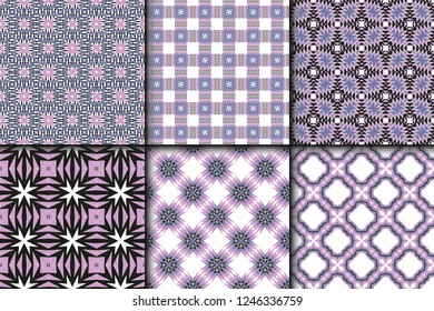 Set of Seamless backgrounds. Vector illustration. Hand drawn wrap wallpaper, cover fabric, cloth textile design.