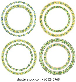 Set of seamless berry ornaments. Northern Russian wood painting style.  Pattern brushes are included in vector file. Plates decoration.