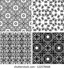 set of seamless black floral pattern background