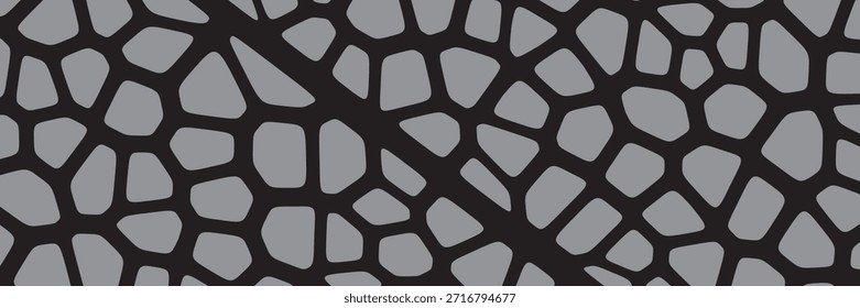 Conjunto de Vectores de patrón geométrico negro y gris sin costuras. Repitiendo Formas irregulares como fondos para azulejos de Web, ciencia y diseño de interiores. Colección de fondos poligonales de Plantilla de células de línea de Voronoi.