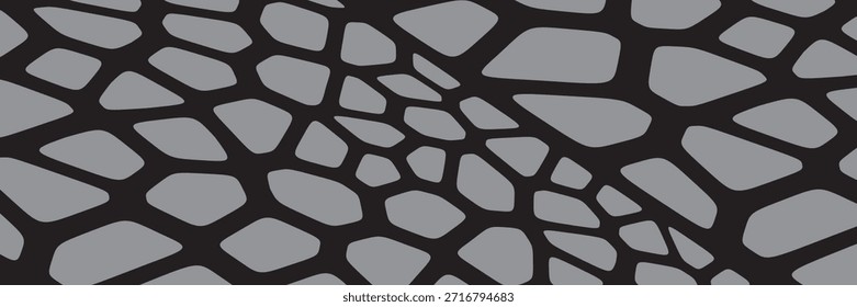 Conjunto de padrão geométrico preto e cinza sem costura. Repetição de formas irregulares como planos de fundo para web tiles, ciência e design de interiores. Coleção de modelos de células de linha Voronoi poligonal fundos, Eps 10.