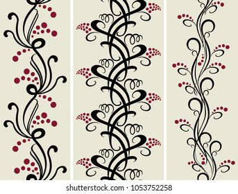 Set of seamless black and red floral patterns. EPS10 vector illustration