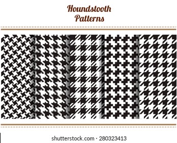 Set of seamless black and white houndstooth vector patterns
