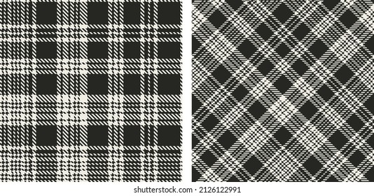 Set seamless black and white plaid background. Straight and oblique scottish cage textured. Vector graphics of printing on fabric, shirt, textile, curtain and tablecloth.