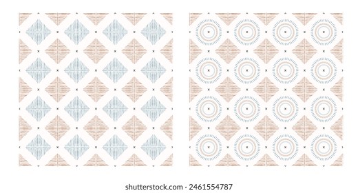 Set of seamless boho ethnic patterns. Tribal background. Surface cover design. Fabric textile print.