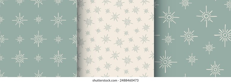 Set of seamless boho patterns with stars.	