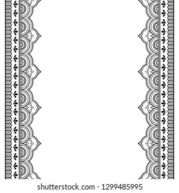 Set of seamless border for Henna drawing and tattoo. Decoration in oriental, Indian style.