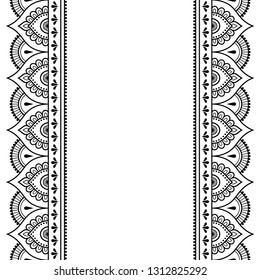 Set of seamless border for Henna drawing and tattoo. Decoration in oriental, Indian style.