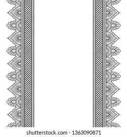 Set of seamless border ornament for design, Henna drawing, Mehndi and tattoo. Decorative pattern in ethnic oriental, Indian style.