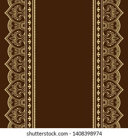 Set of seamless border ornament for design, Henna drawing, Mehndi and tattoo. Decorative pattern in ethnic oriental, Indian style. Doodle ornament. Outline hand draw vector illustration.