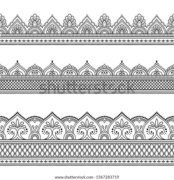 Set Seamless Border Ornament Design Henna Stock Vector (Royalty Free ...