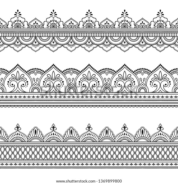 Set Seamless Border Ornament Design Henna Stock Vector (Royalty Free ...