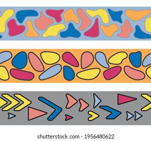 A set of seamless borders with abstract elements for packaging tapes or borders
