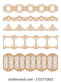 Set of seamless borders in art nouveau style, vintage, old, retro style. Wood carving imitation. Isolated on white background..