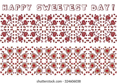 Set of seamless borders with cookies and lollipops for Happy Sweetest Day 
