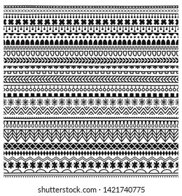 Set of seamless borders. Could be used as divider, frame, brushes, etc. Freehand drawing. Black and white