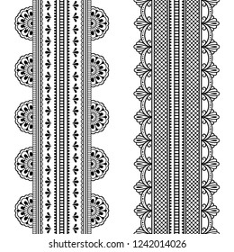 Set Seamless Borders Design Application Henna Stock Vector (Royalty ...