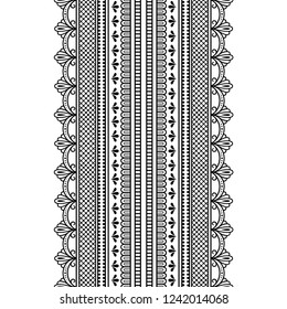 Set of seamless borders for design, application of henna, Mehndi and tattoo. Decorative pattern in ethnic oriental style.