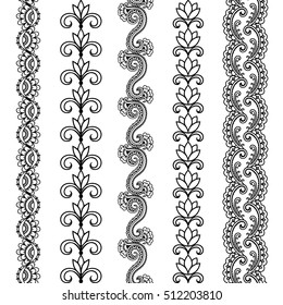 Set Seamless Borders Design Application Henna Stock Vector (Royalty ...