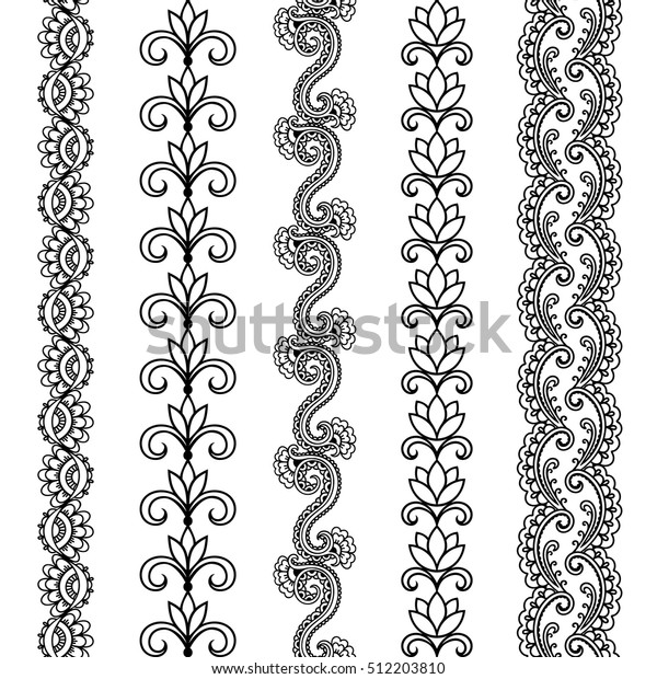 Set Seamless Borders Design Application Henna Stock Vector (royalty 